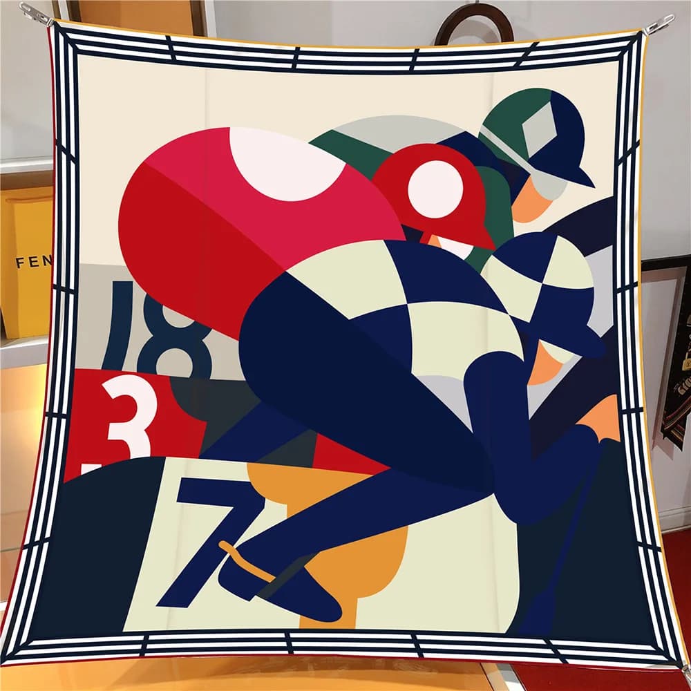 90 cm Silk Scarf Twill Luxury Brand Squirrel Horse Racing Print Square Scarf Woman Hijab Bandana Neck Scarf Head Scarves