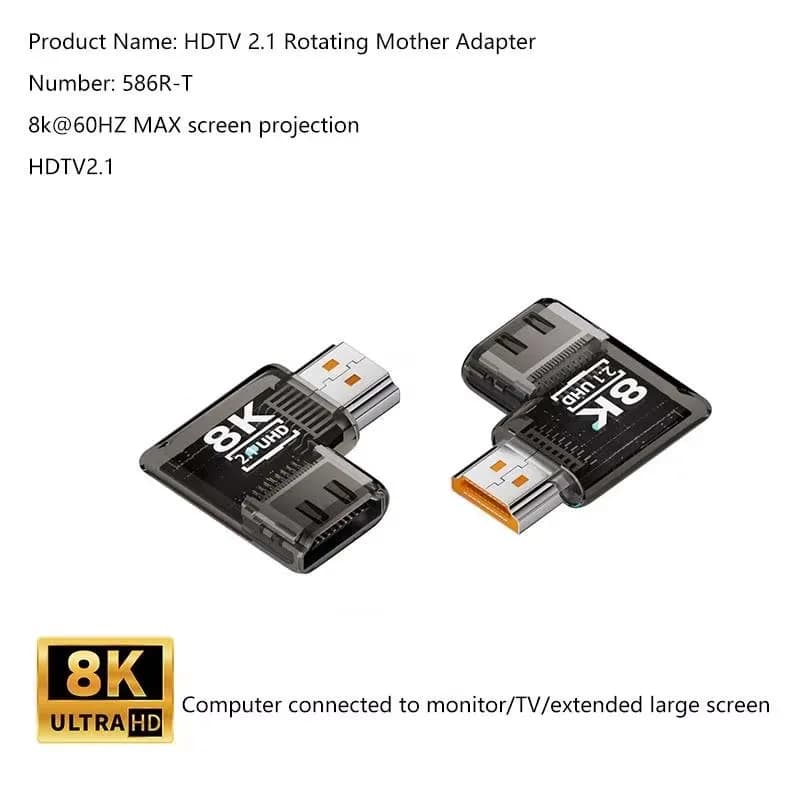 1-2PCS Right Angled 90 Degree Horizontal HDMI Male to HDMI 2.1 Female UHD Extension Adapter Extender with Smart LED 8K 60hz HDTV