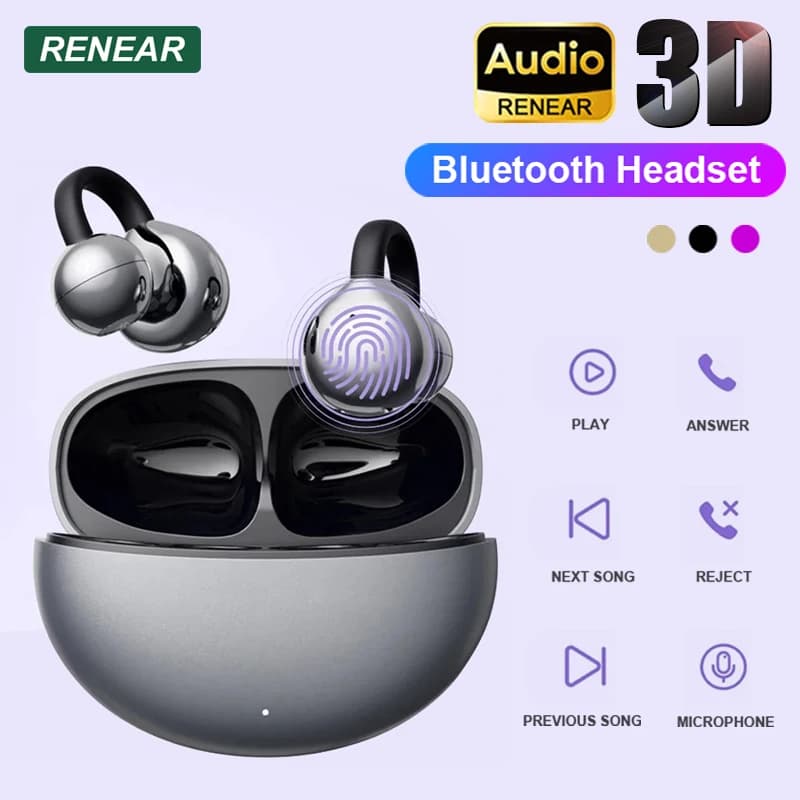 TWS Clip-on Wireless Audio Headphones Silicone Bluetooth Earphone Stereo Sound For Android Ios Smartphone With Mic Touch Headset
