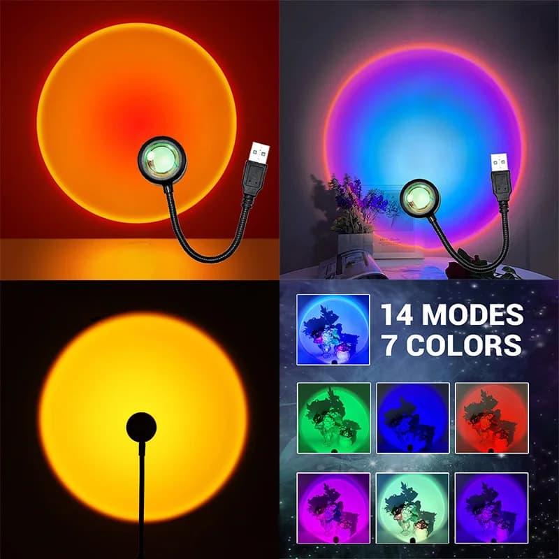 ZK40 Lampada da tramonto a LED Illuminazione notturna Proiettore USB Decorazione per feste di compleanno Luci d'atmosfera per la fotografia della parete del soggiorno della camera da letto