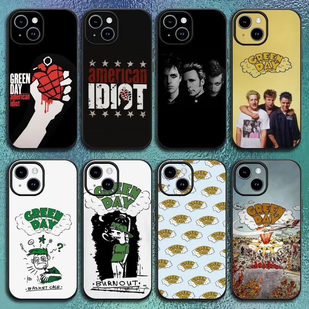 Custodia per telefono Day Phone Case per Band iPhone 17 16 15 14 G-Green 13 12 11 Pro Max Plus Mini, nera satinata, morbida, tipo soft shell