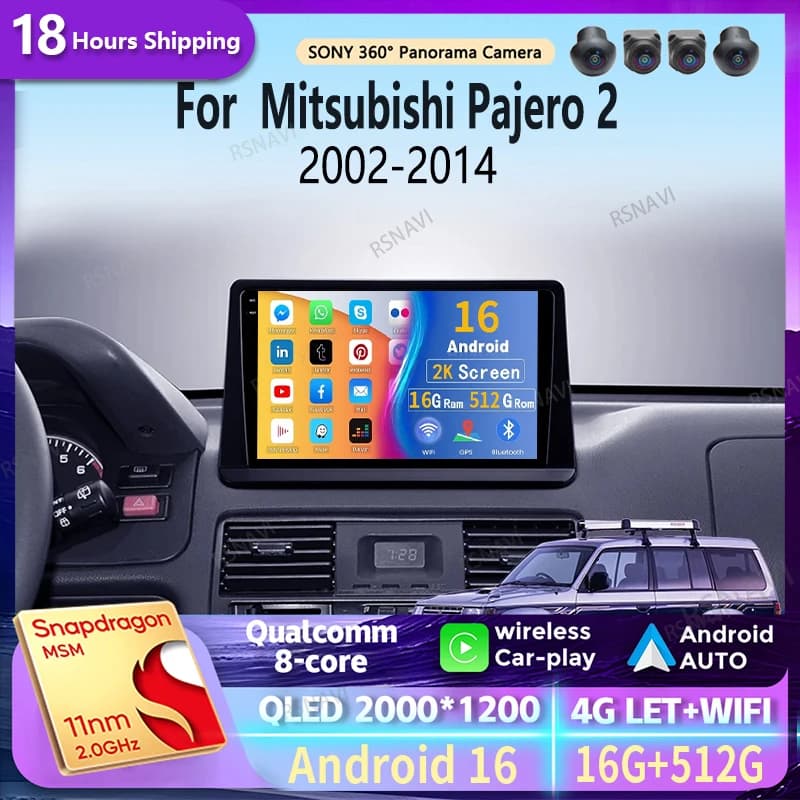 Android 15 Carplay Auto 2K Schermo Autoradio Lettore Video Multimediale Per Mitsubishi Pajero 2 2002 - 2014 2 din Autoradio Stereo