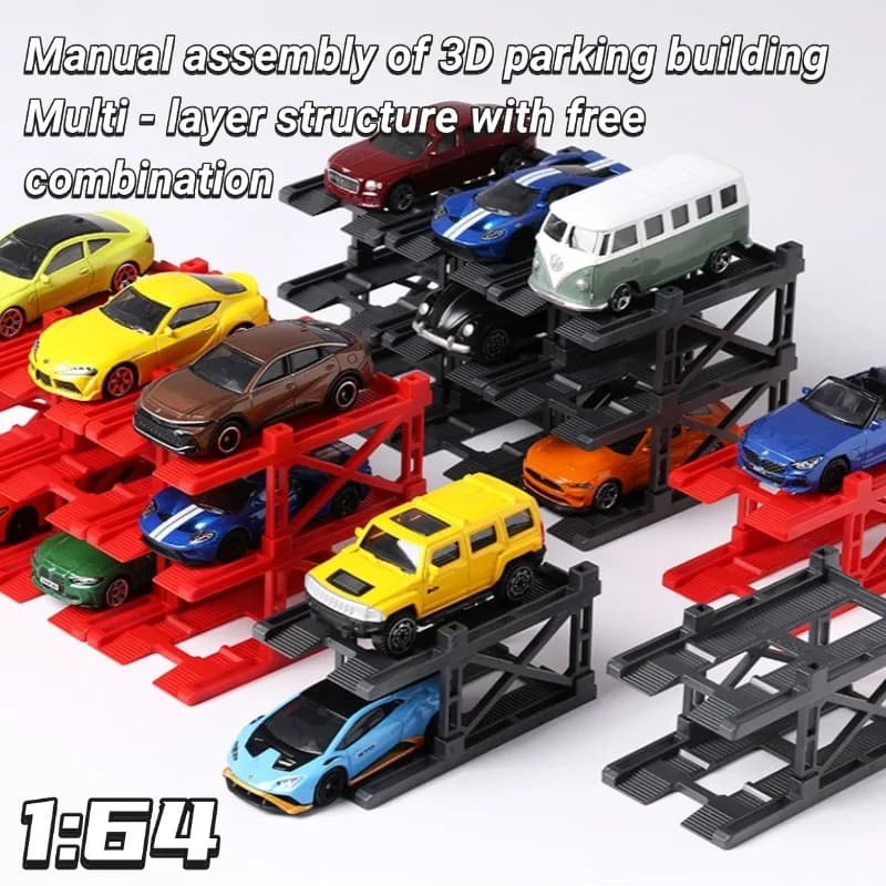 KicarMod 1/64 Diecast Model Car Assemblaggio manuale di struttura multistrato per edifici di parcheggio 3D con auto con display combinato gratuito