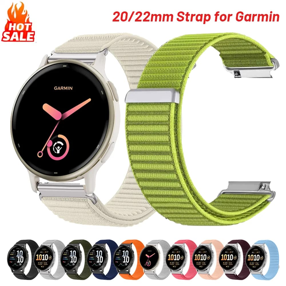 20mm 22mm nylon strap for Garmin Forerunner 255 265 970 165 55/Active 6 5, Correa bracelet for Garmin Venu 4 3 45mm/Vivoactive 5