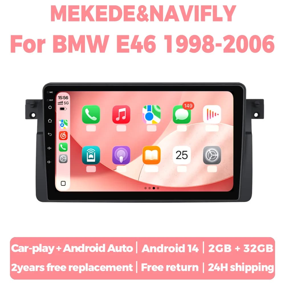 2 Din Autoradio Android14 Lettore Multimediale Per Auto GPS WiFi carplay android auto Per bmw E46 Rover 75 Coupe 318/320/325/330/335 sistemi intelligenti per auto