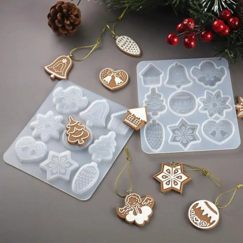 Christmas Silicone Resin Mold Set For DIY Epoxy Crafts, Xmas Tree Snowflake Elk Pendant Keychain Jewelry Making Mold
