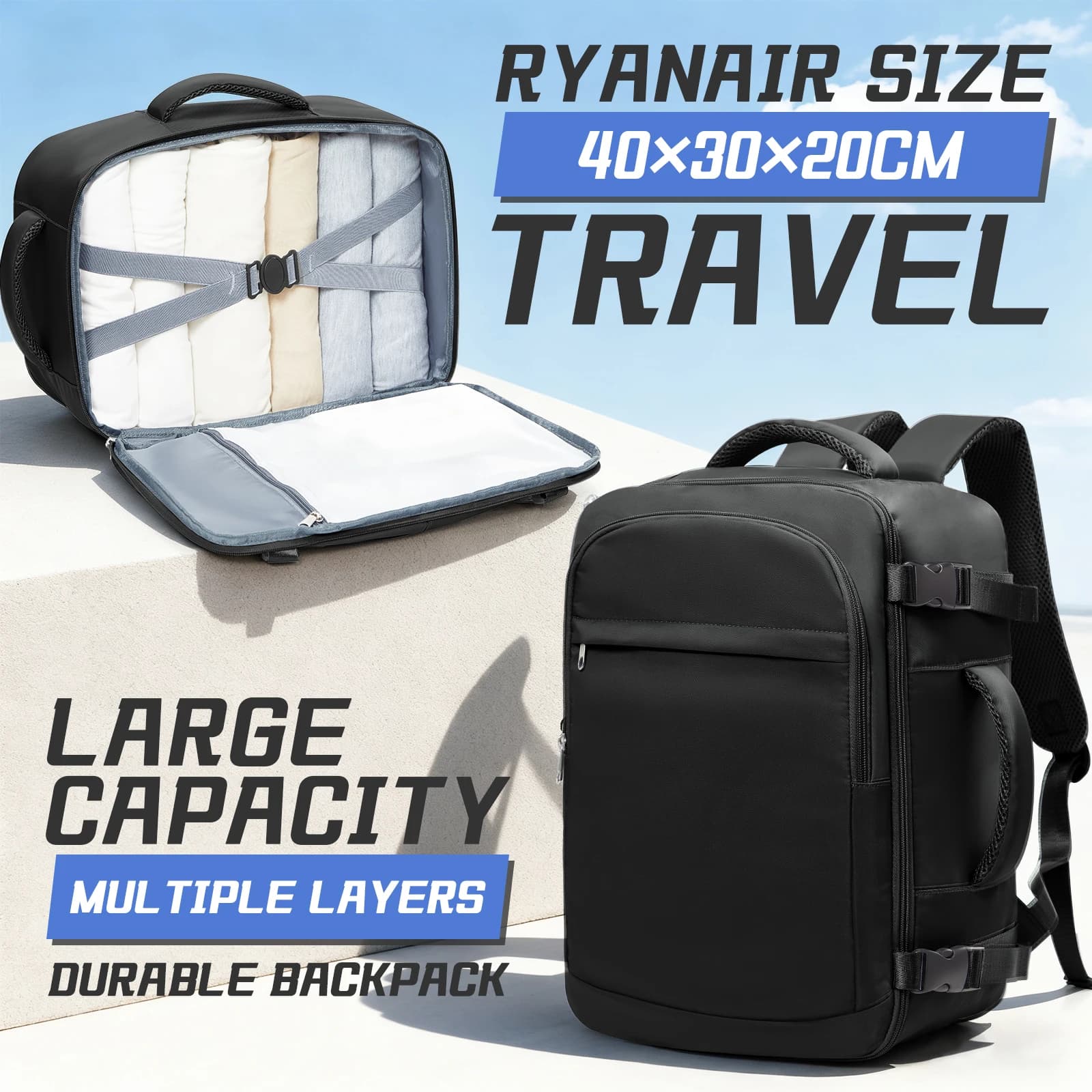 Travel backpack for women and men, hand luggage Ryanair 40x20x25, multifunctional Wiz Air, large capacity Easyjet backpack