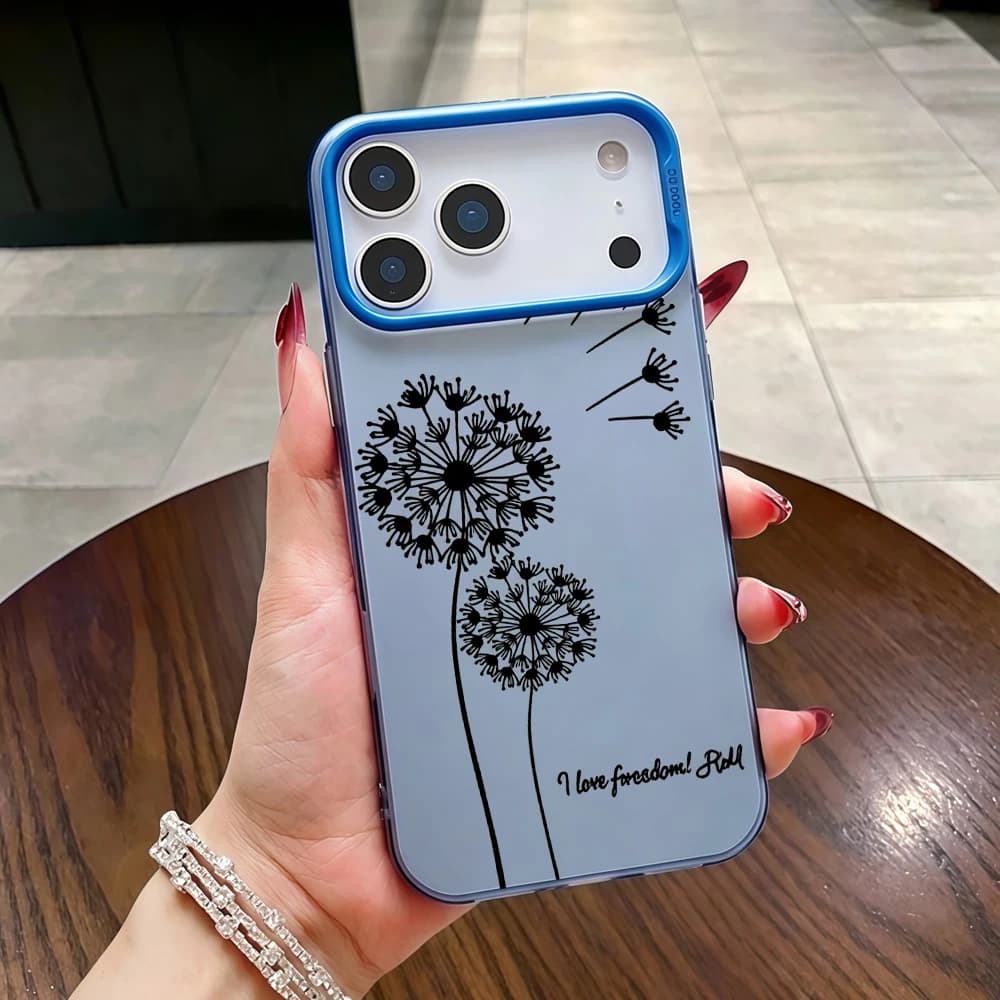 Phone Case for IPhone 17 16 11 12 13 14 15 Pro Max 7 8 Plus 17 Air XS XR 16E 17E IMD Shockproof Black Dandelion INS Shell Cover