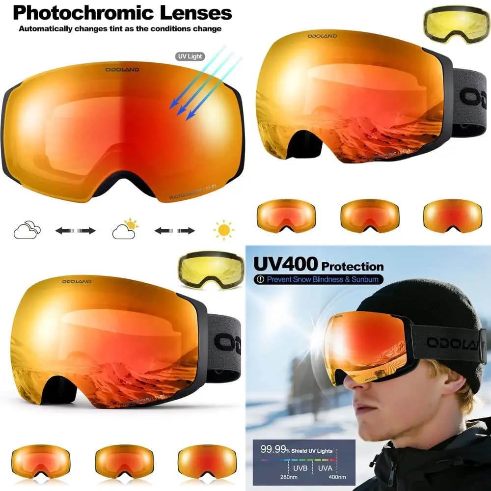 Occhiali da Sci con Lenti Intercambiabili, 2 Opzioni, Design Sferico Grande per Uso Unisex