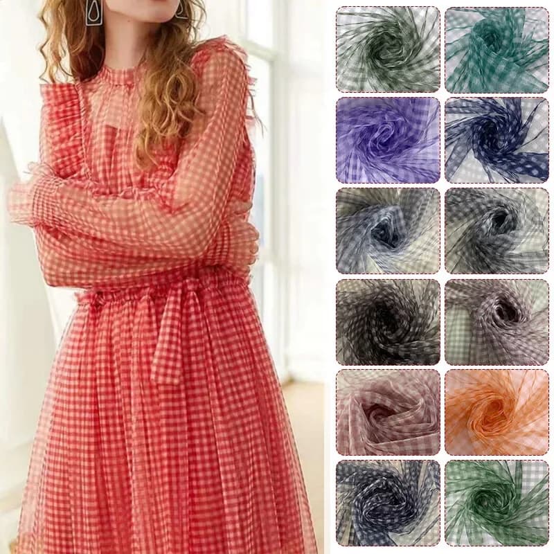 90x150cm Check Mesh Fabric Transparent Dress Clothing Handmade Children's Princess Dress Doll Skirt Diy Sewing Craft Material