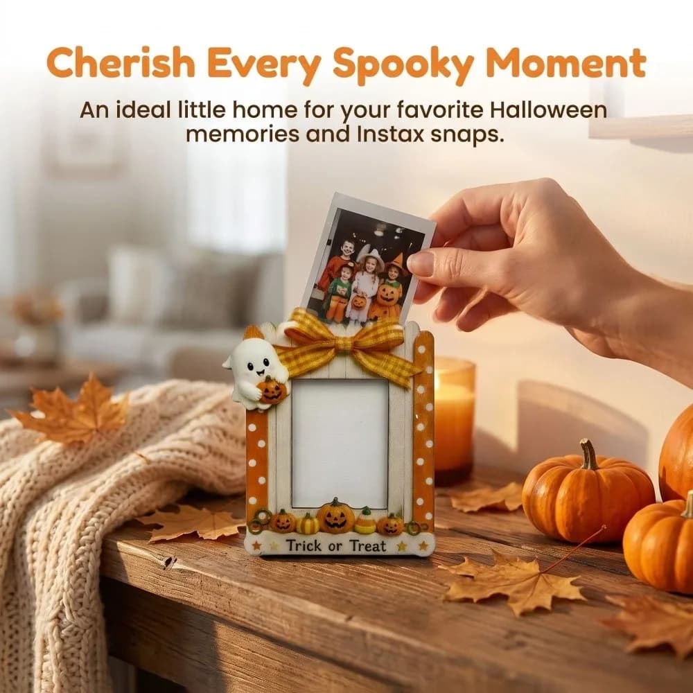 Unique Ghost Halloween Photo Frame Bat Bow Picture Frame Ornaments Pumpkin Wooden Photo Display Holders Living Room