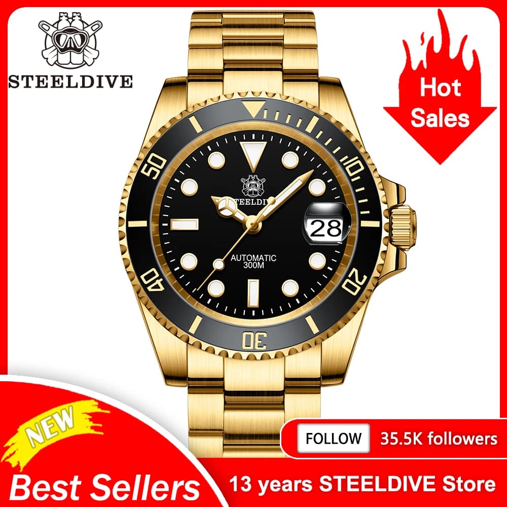 SD1953IPG Hot Sale 41mm IPG Gold Case Ceramic Bezel Steeldive 30ATM Water Resistant NH35 Men's Automatic Underwater Watch