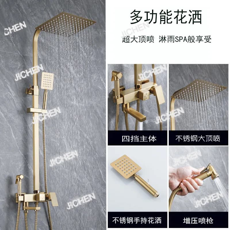 Set doccia ZQT in oro spazzolato, doccia di lusso semplice e leggera, set pressurizzato per bagno WC, uso domestico