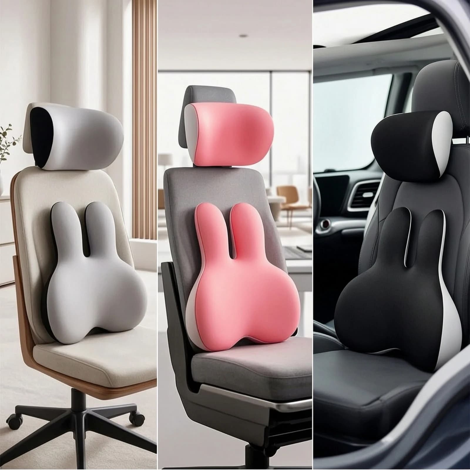 2 Pieces Headrest and Lumbar Support Pillow Set Orthopedic Neck and Back Support Pillow Back Cushion with Headrest Universal Fit