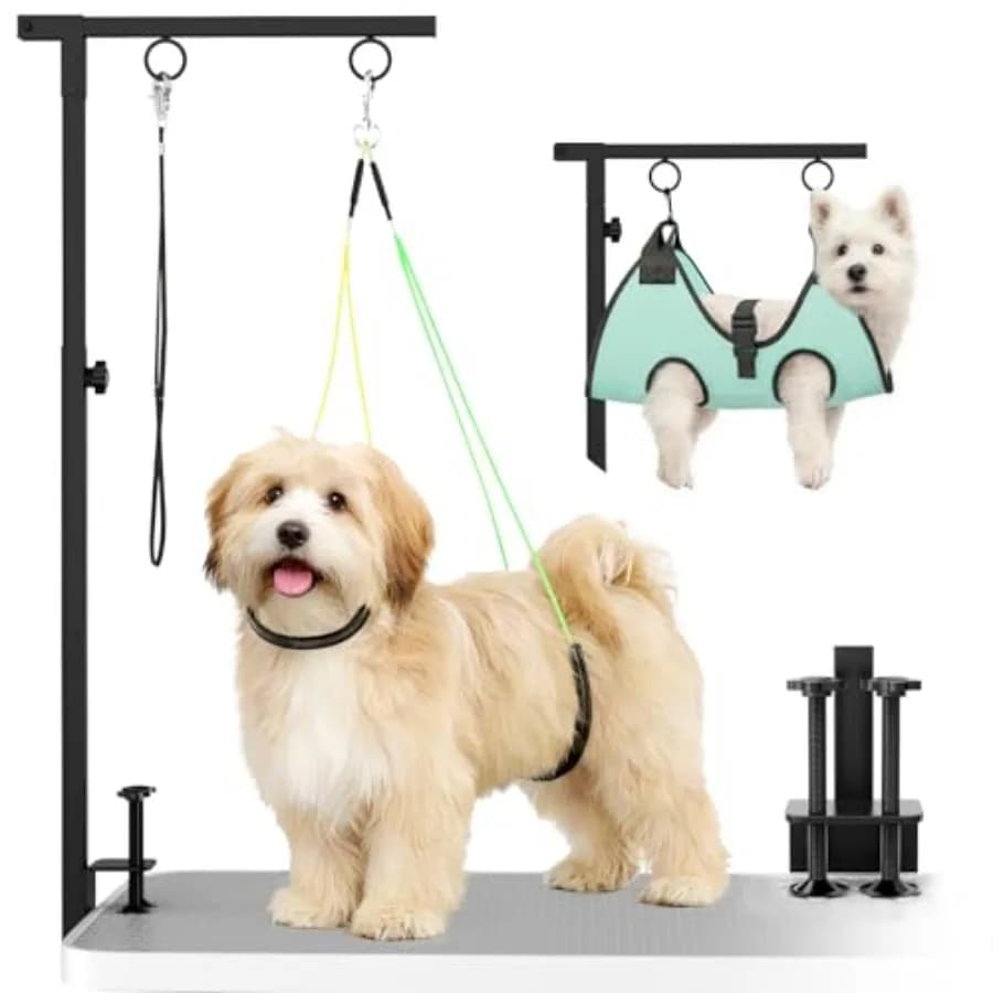 Supporto Regolabile per Toelettatura Cani 80-110 cm con Amaca e Clip - Kit 3-in-1 per Taglio Unghie e Tosatura