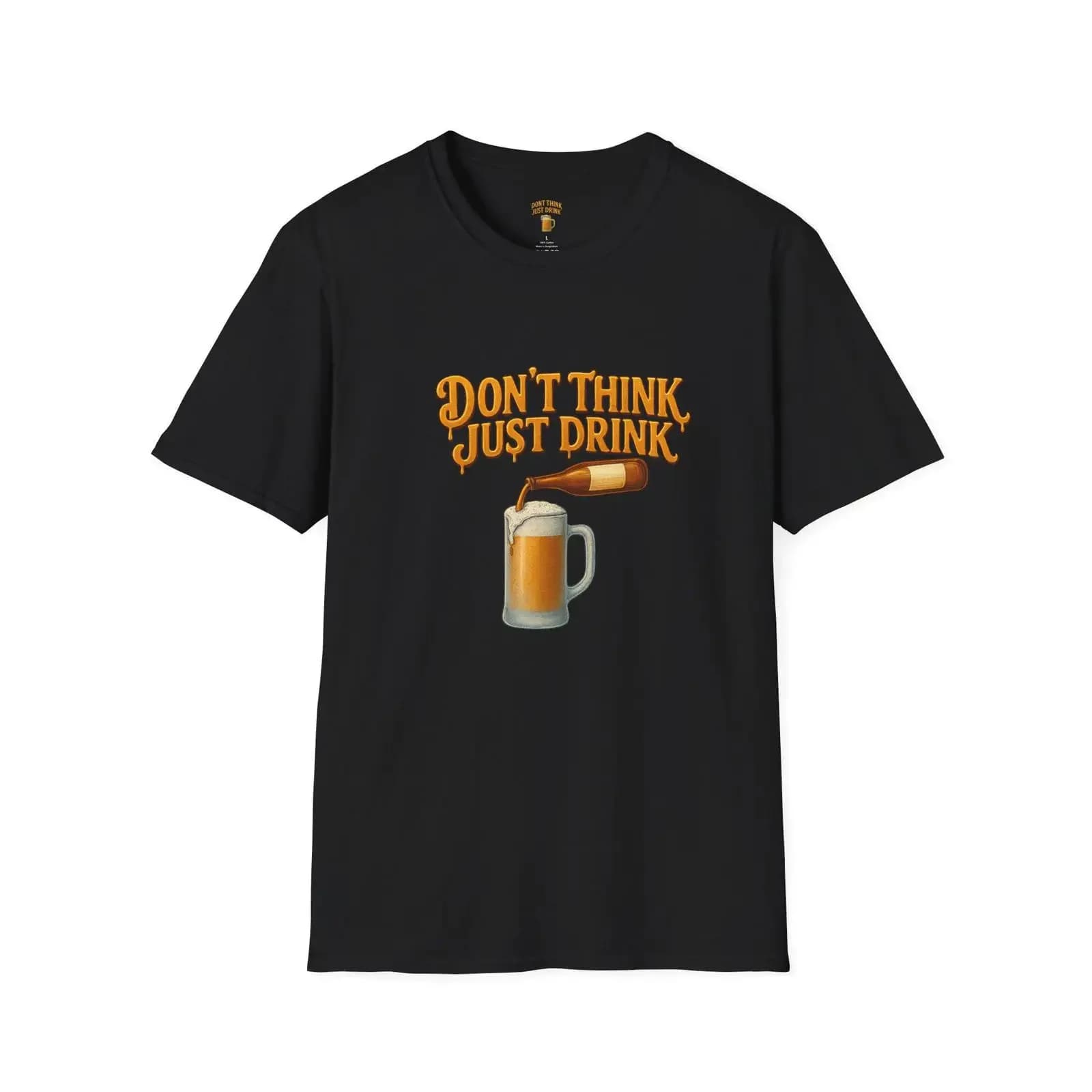 Maglietta 'Dont Think Just Drink' con Illustrazione di Boccale di Birra, Stile Vintage, Morbida e Confortevole, Moda Casual Traspirante