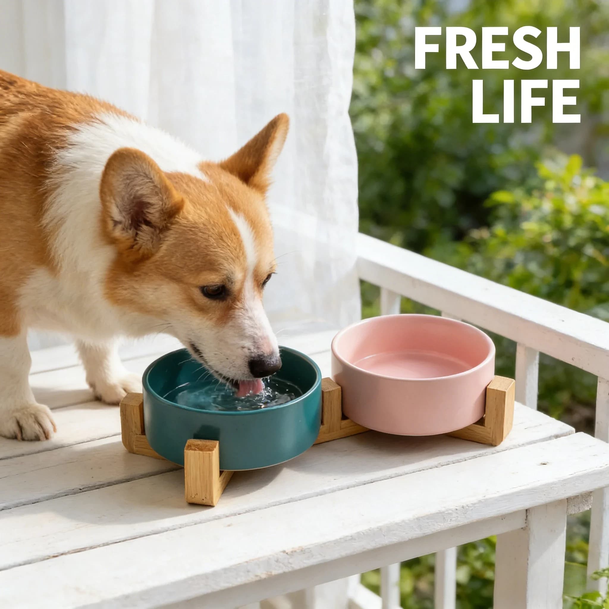 2026 1pc Double Pet Bowl With Wooden Stand Raised Neck Protective Design For Cats Dogs Water Food Feeding dog bowl