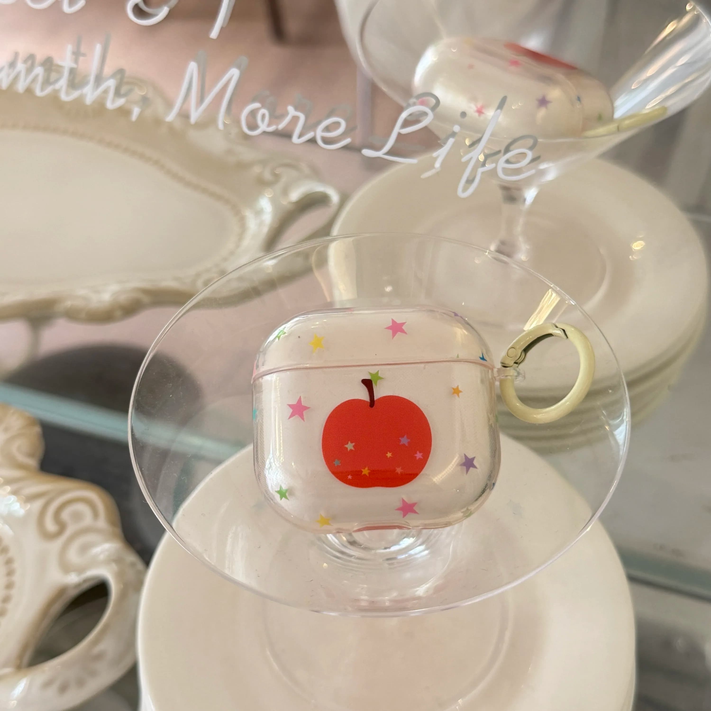 Simple Cute Colorful Stars Red Apple Pattern Transparent Glossy Surface Earphone Cover Case For AirPods 1 2 3 4 Pro Pro2 Pro3