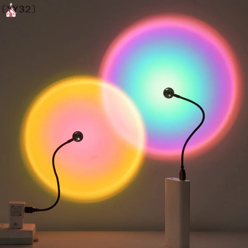 〔YY32〕LED Sunset Lamp Nightlights USB Projector Birthday Party Decoration Mood Lights For Bedroom Living Room Wall Photography