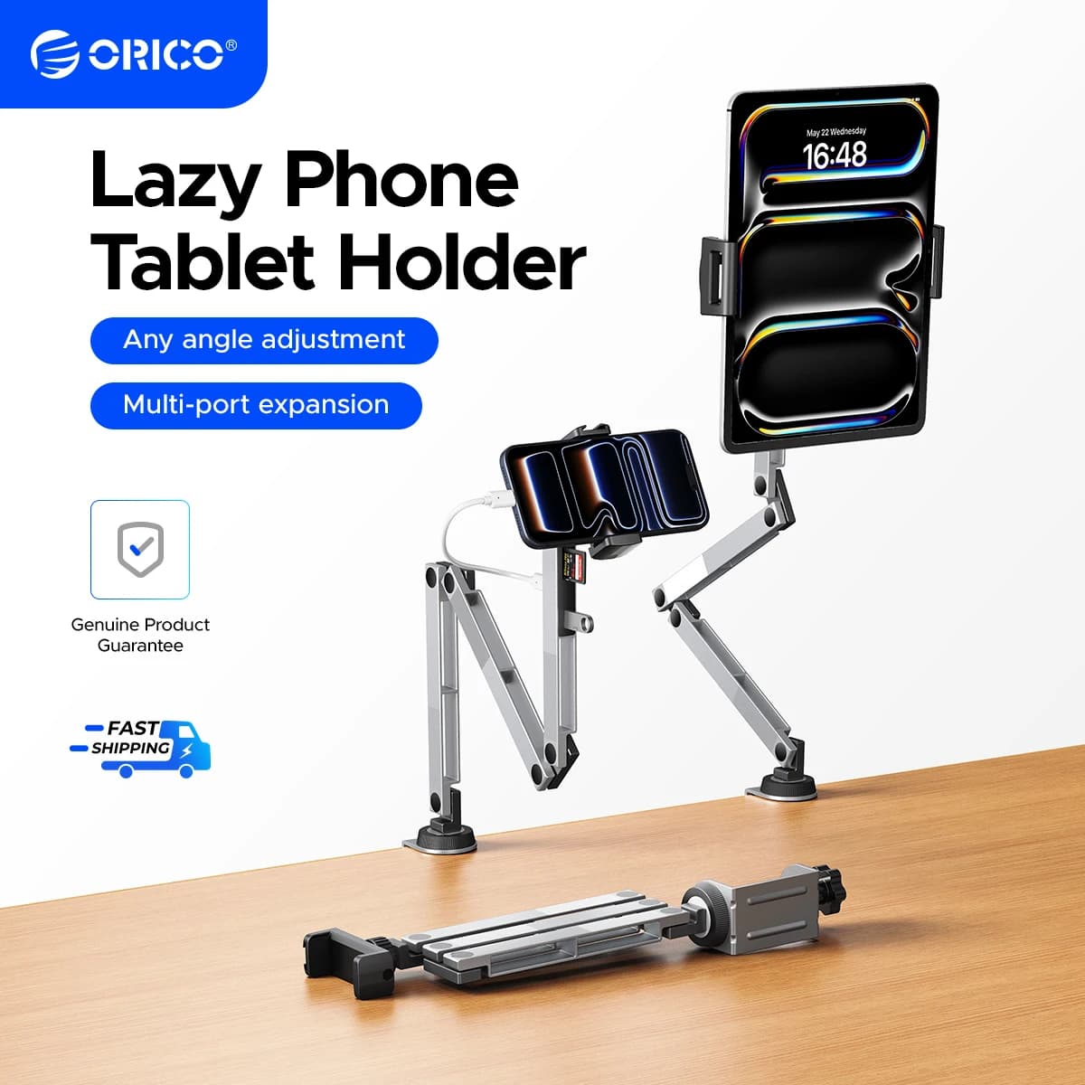 Supporto per braccio meccanico ORICO Clamp On 360 ° Rotabile e Pieghevole con Interfaccia SD TF USB-A 2.0 per Tablet e Telefono