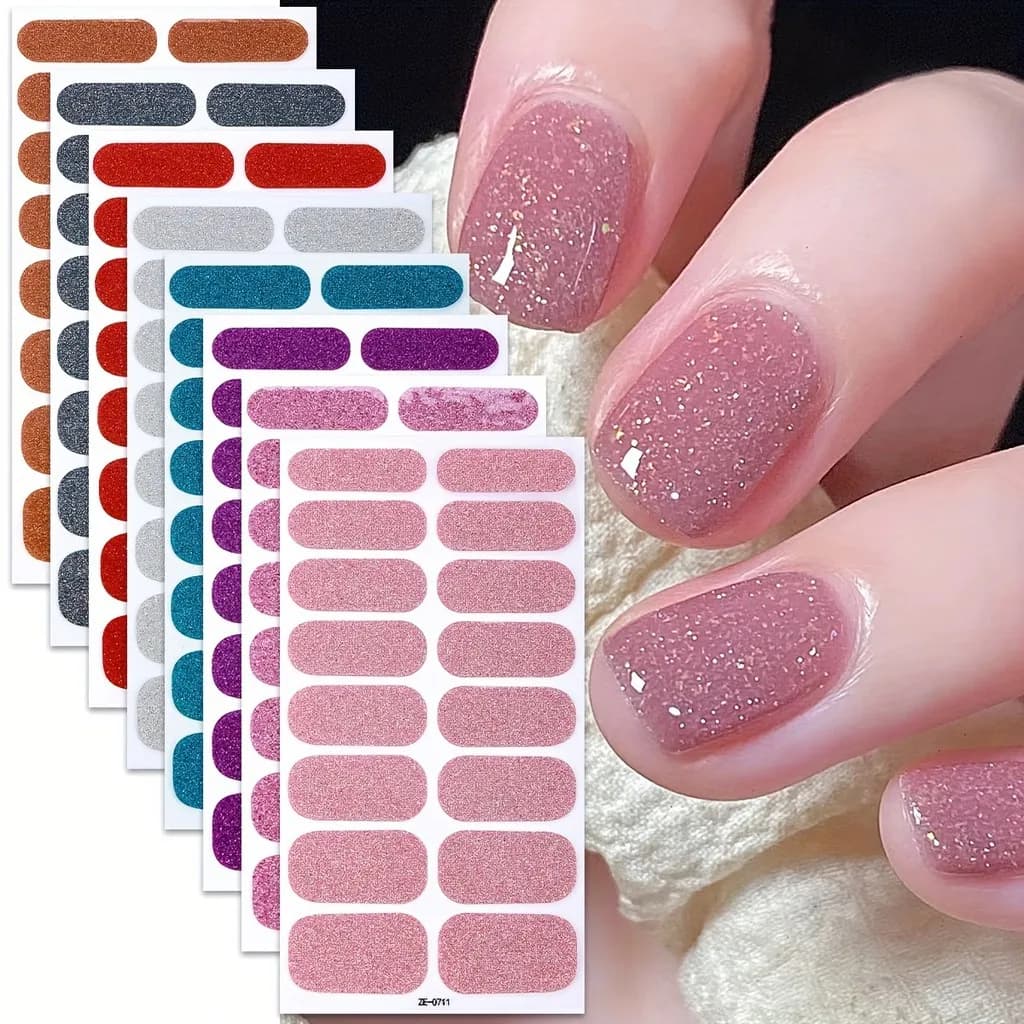 8 fogli adesivi per unghie avvolgenti completi adesivi per unghie in gel autoadesivo con glitter per unghie rosa per donne kit per manicure per forniture per unghie fai da te per la casa