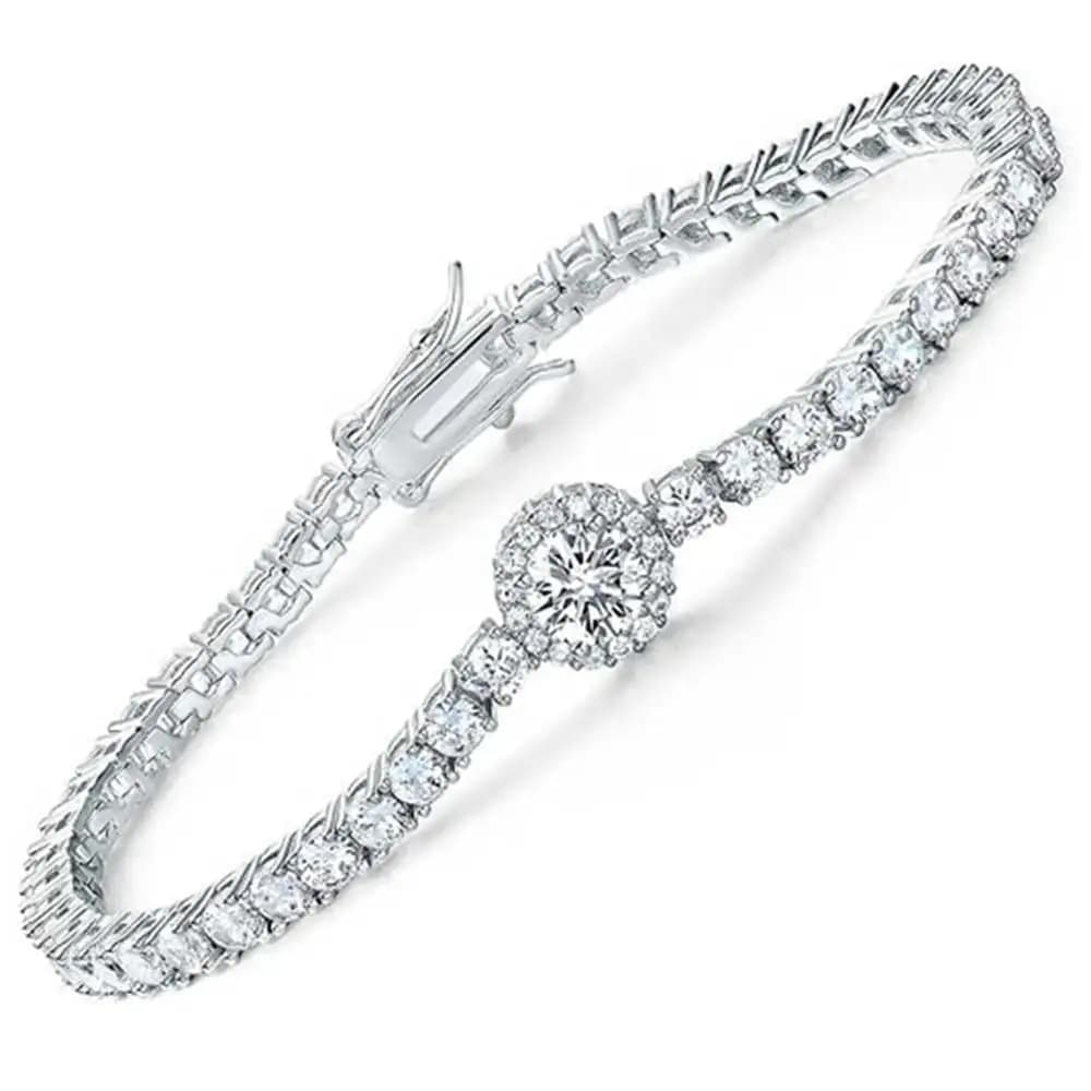 Nuoya Full Cubic Zirconia Tennis Bracelet with a Flower Shape Luxury Women Fashion Jewelry Accessories Wholesale