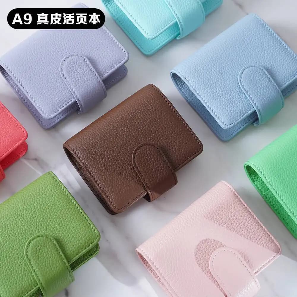 Diario per notebook con copertina in vera pelle A9 a tre anelli, mini agenda a fogli mobili, grana di litchi, strato superiore in pelle di vacchetta