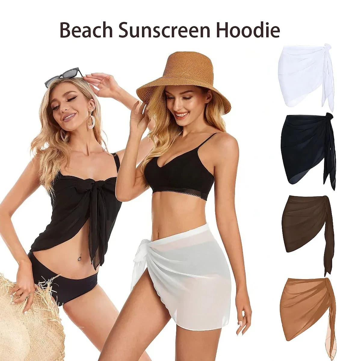 Women Summer Short Sarong Swimsuit Coverup Beach Bikini Wrap Sheer Skirt Chiffon Scarf Cover Ups for Swimwear