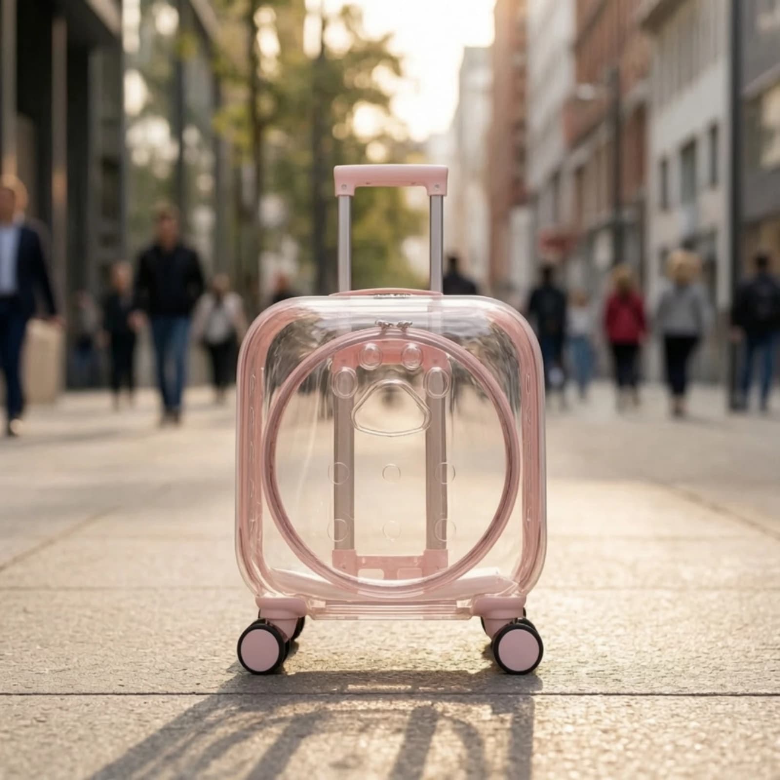 Rolling Pet Carrier Transparent Pet Carrier with Wheels Telescopic Portable for Travelers, Travel, Vet Visits