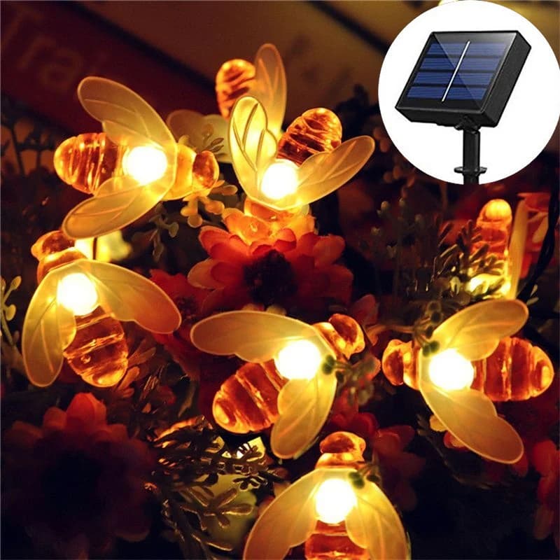 Luci a stringa solari a LED a forma di ape da 5/7/12m, luci decorative per matrimoni e feste, ghirlanda solare per esterni, decorazione da giardino