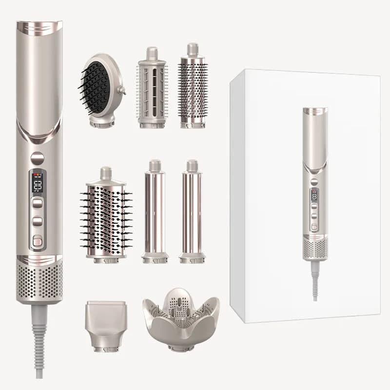 8 1 Electric Hair Styler LCD Temperature Custom Logo Hair Brush Plate for curling hair styling tool Ion technology