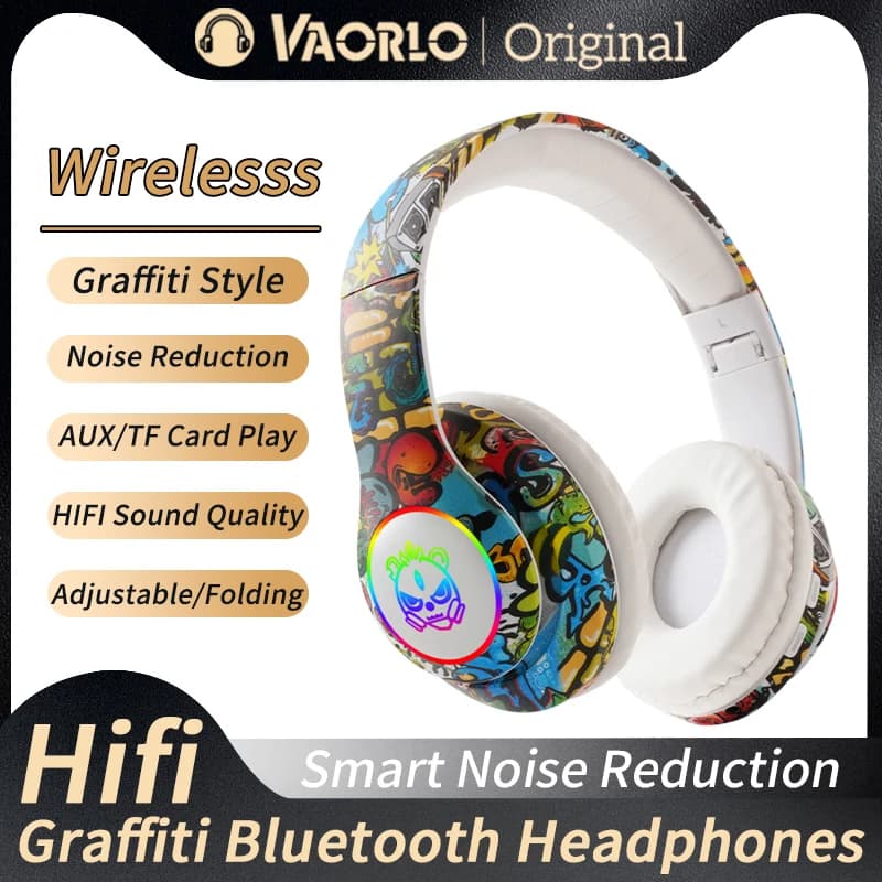 Bluetooth Headphones Graffiti Game with LED Light Doodle Wireless Headphones Children's Microphone Boy Girl Gift Holder TF Card