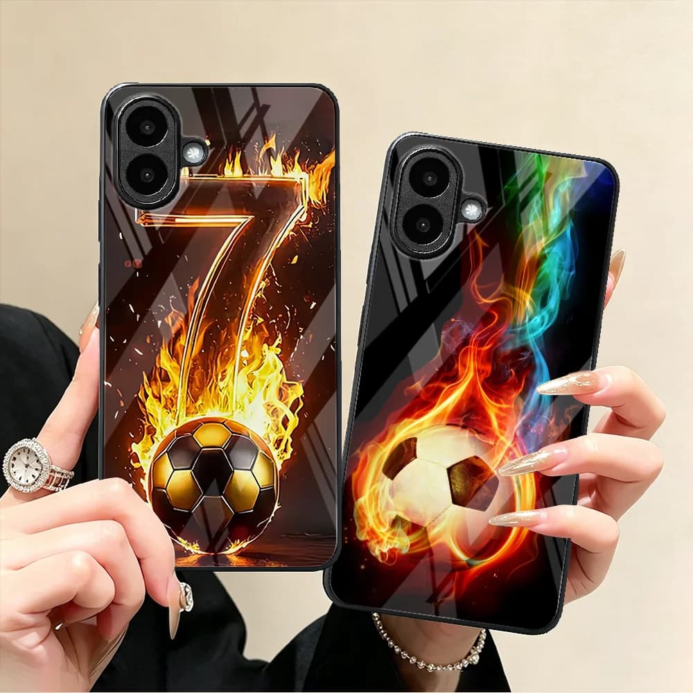 Glass Case for Xiaomi Poco C40 F4 GT M4 X7 Pro F5 F3 M3 X4 X6 X5 Phone Cover Flame Football Art