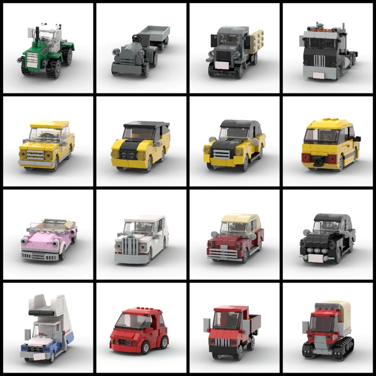 MOC City Mini Vehicles Building Blocks Set Racing Car Sedan Camper Van Minivan Truck Tractor Model Kids Puzzle Toy Birthday Gift