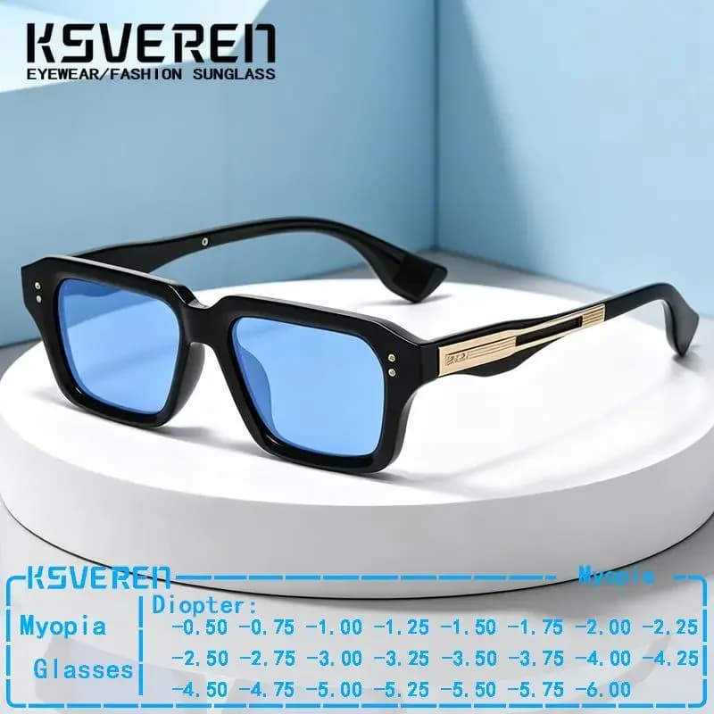 Occhiali da Sole con Montatura Spessa e Lenti Blu per Miopia, Occhiali da Vista Colorati alla Moda per Uomo e Donna, Occhiali da Guida con Protezione Solare