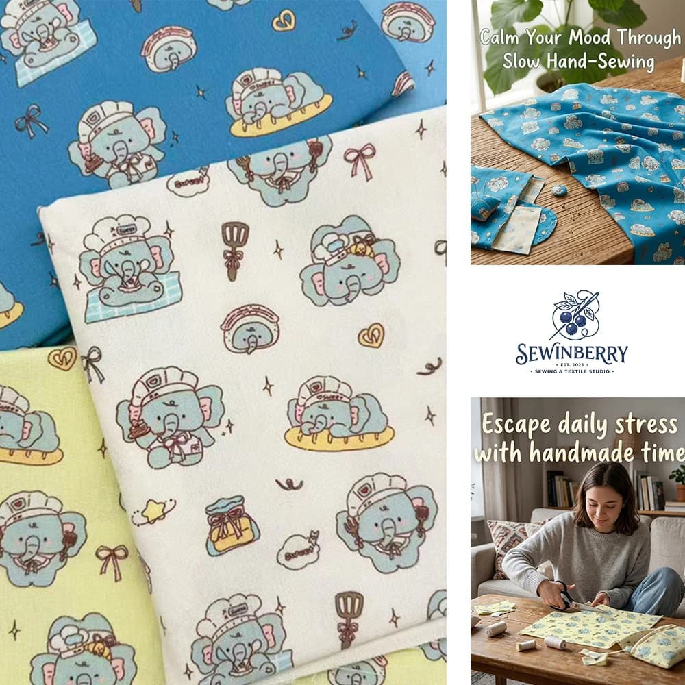 Kawaii Cute Chef Elephant Baking Element Print Cotton Fabric Stress Relief DIY Sewing Material For Baby Clothes Kids