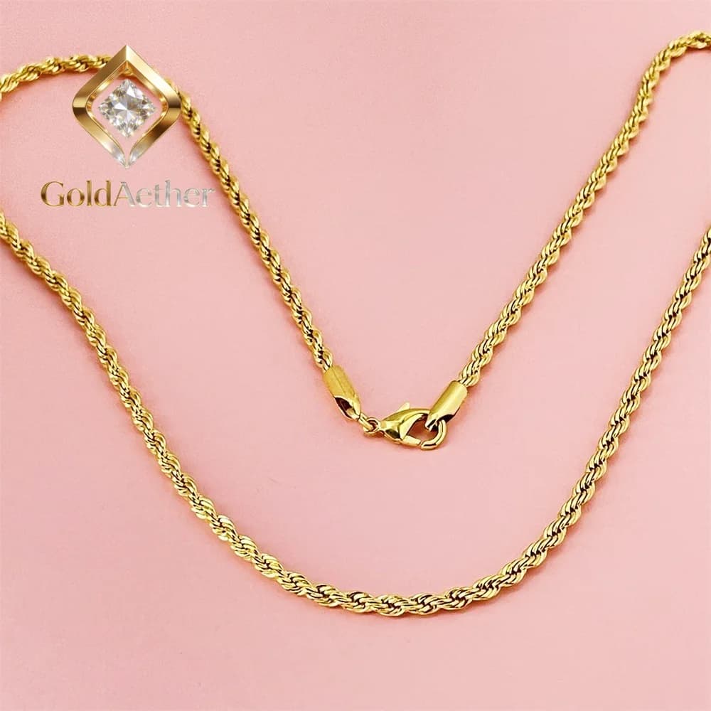 Collana a corda intrecciata GoldNouveau unisex in oro 24K AU999 da 3 mm - Oro puro 24K/AU999, design resistente, ideale per l'uso quotidiano