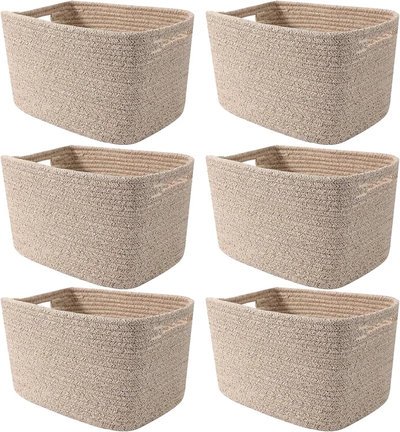 Cesti in Corda Intrecciata, Contenitori Portaoggetti 12.6x9x7.8 Pollici per Giocattoli e Libri, Scatole Organizzative per Cameretta e Soggiorno