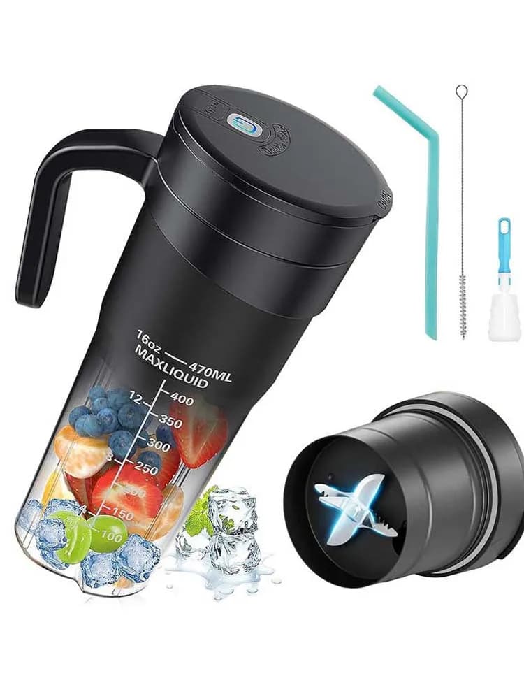 Frullatore Portatile Ricaricabile USB con Lame, Mixer per Frutta, Mini Frullatore Manuale per Smoothie con Cannuccia