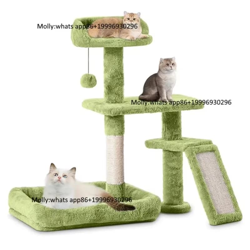Green Plush Multi-level Simple Activity Funny Condo Tree Tower House with Scratcher Sisal for