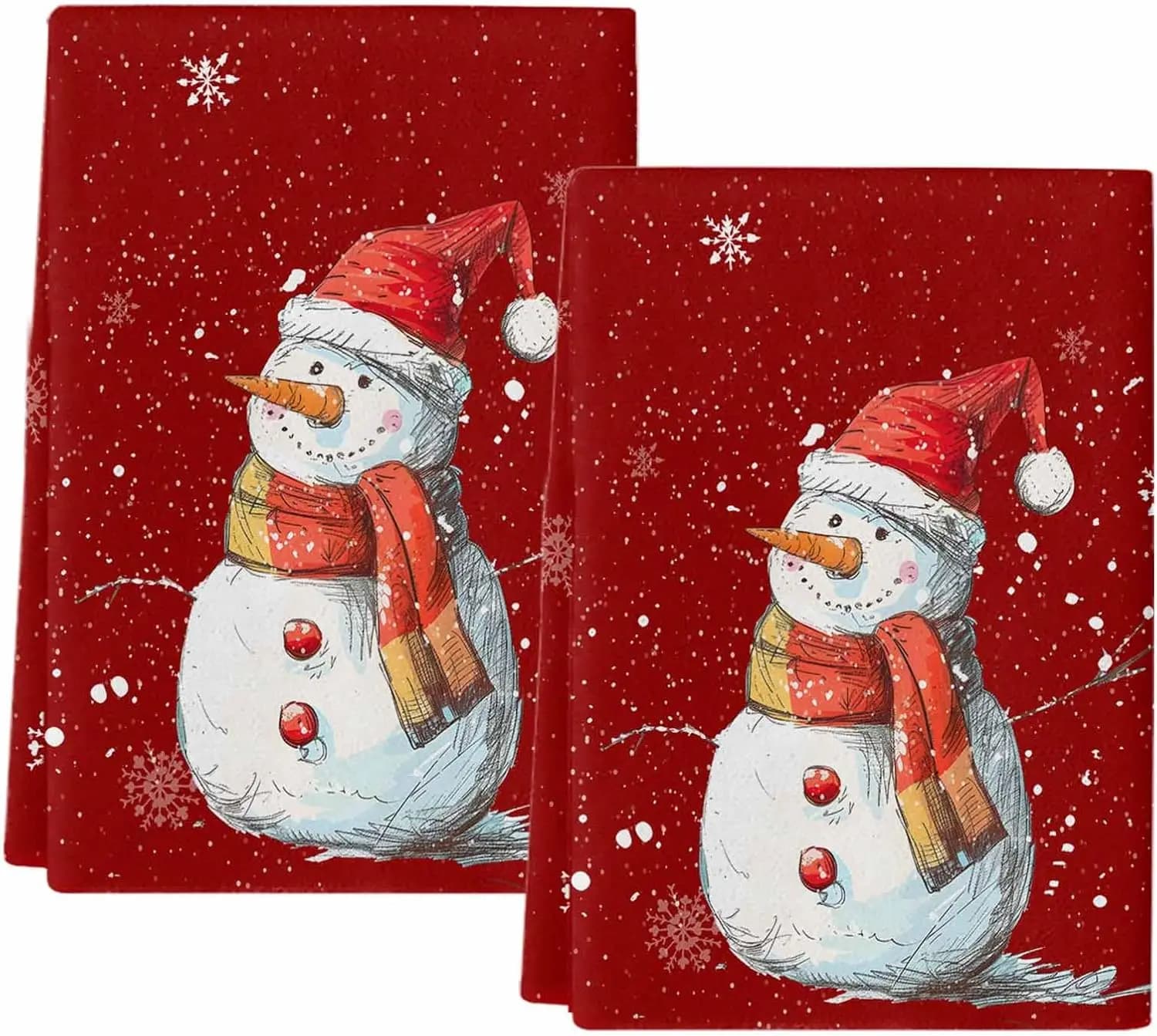 Pupazzo di neve di Natale Fiocco di neve Sfondo rosso Asciugamano da cucina Prodotti per la pulizia Barra ad asciugatura rapida Strofinacci a mano Decorazioni Xams