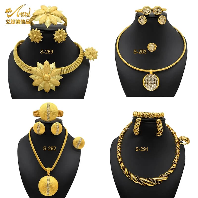 Set da sposa con temperamento nobile geometrico in oro 24 carati da donna AU999 - Regalo nuziale premium, accattivante e di buon gusto