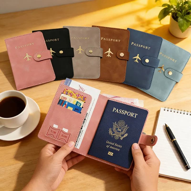 Porta Passaporto in Pelle con Cerniera per Donna/Uomo, Custodia per Documenti di Viaggio e Porta Carte di Credito