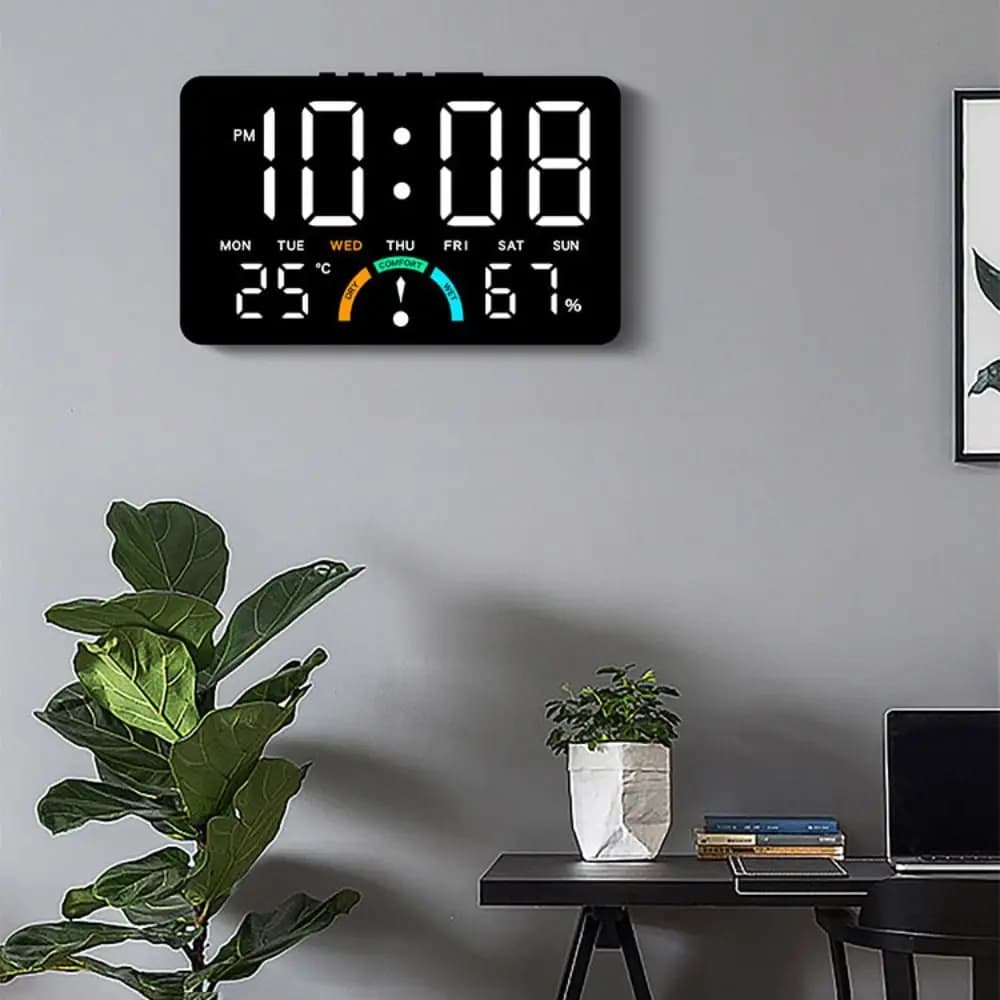 Electronic Wall Clock Multifunction with Data, Digital LED Display, Vocal Control and DST Camera Indicator