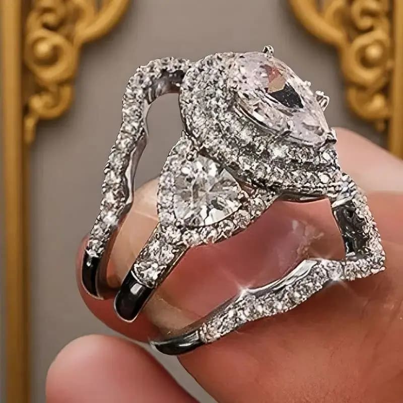 Set of 3 Rings with Super Brilliant Diamonds 2026 for Women, Luxury Jewelry for Wedding, High Class Fashion