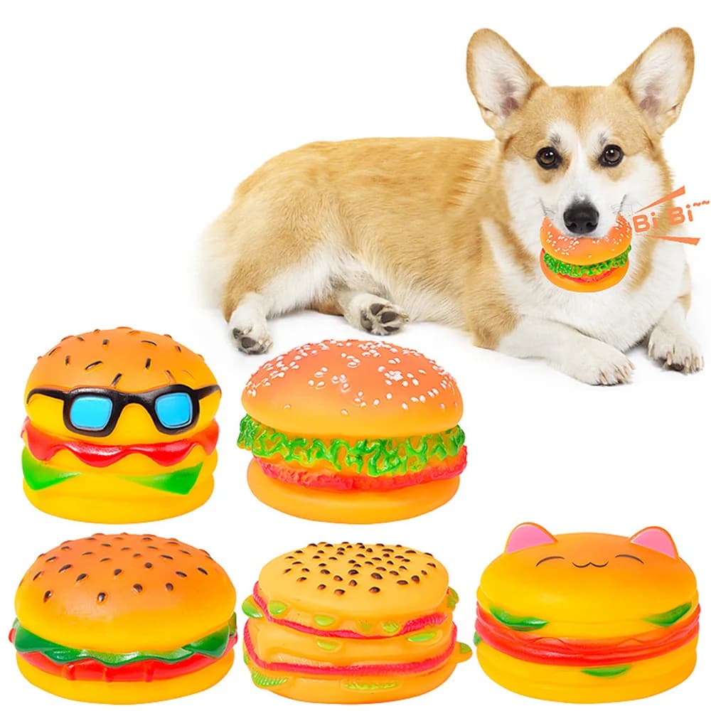 Giocattolo per cani con hamburger cigolante - Giocattolo da masticare per la pulizia dei denti e la cura molare, giocattolo interattivo per animali domestici,
