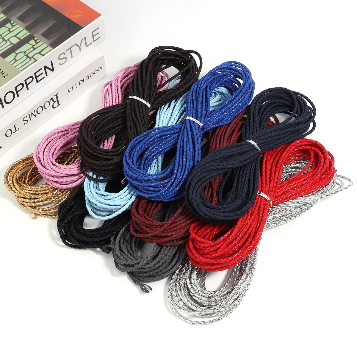 10 metri 3mm intrecciato in vera pelle cavo colorato rotondo cavo di cuoio corda per creazione di gioielli risultati di braccialetti collana