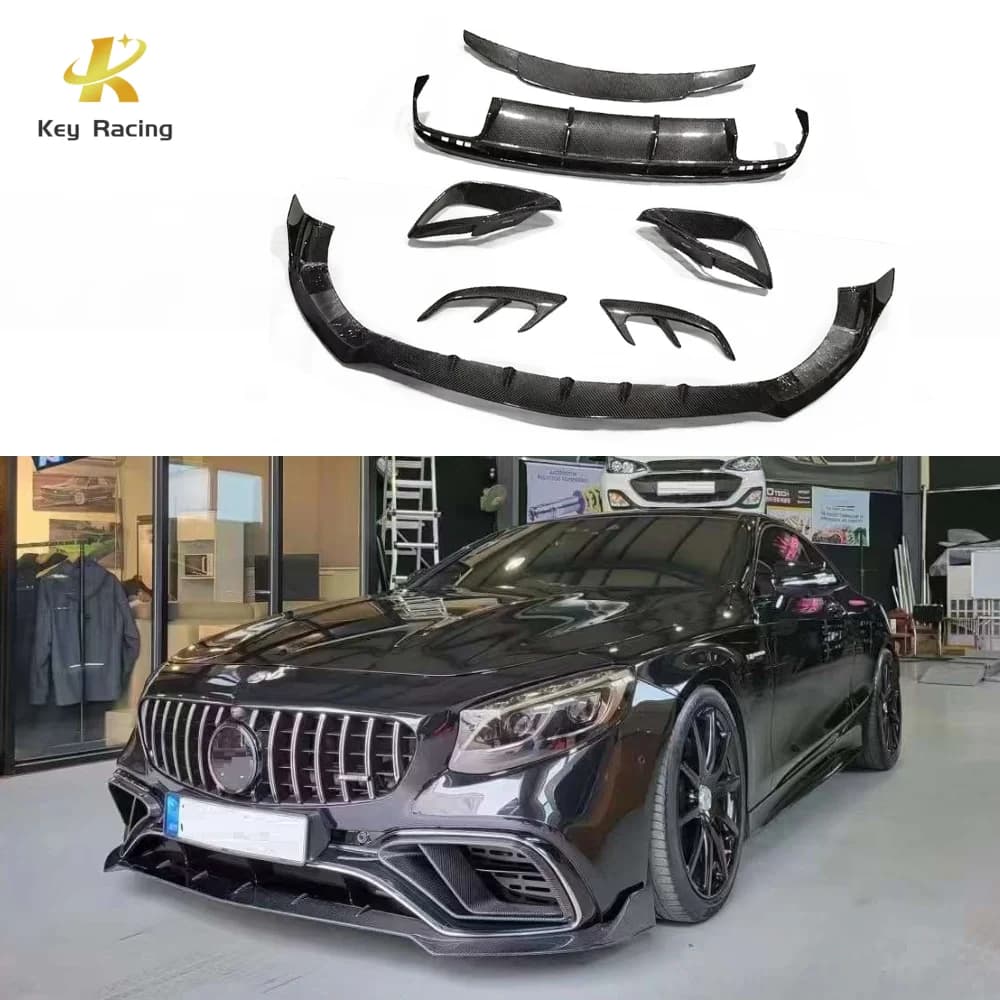 W217 S63 Carbon Fiber B Style Body Kit Front Bumper Lip Air Vent Rear Diffuser Spoiler For Mercedes Benz S Class W217 C217 S63
