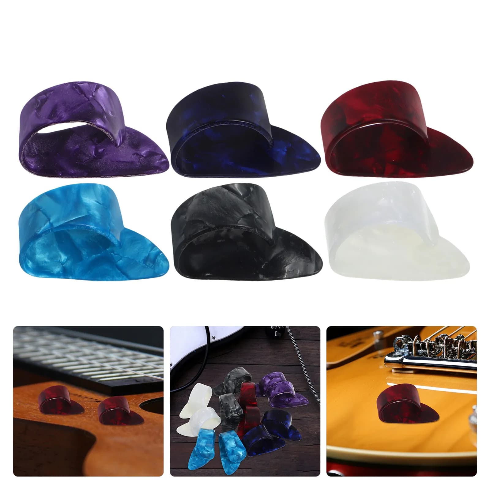 Set di 12 Plettri per Chitarra in Celluloide, Plettri Piatti per Dita e Pollice, per Chitarra Acustica, Banjo, Ukulele, Basso, Arpa