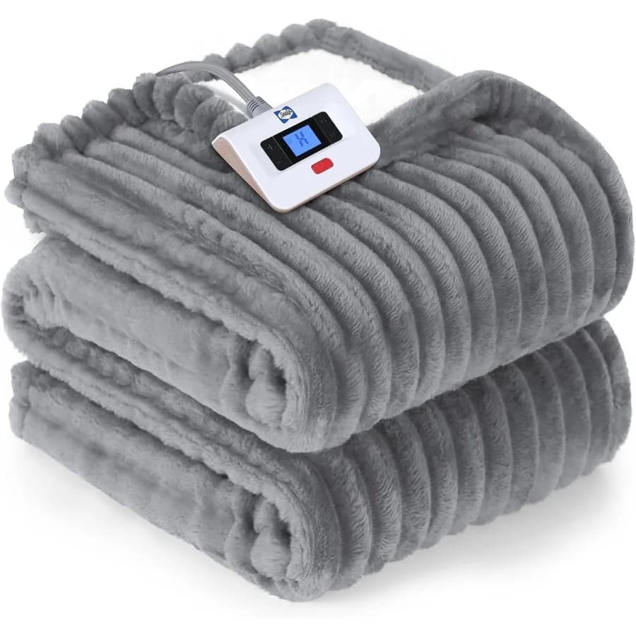 Coperta elettrica a grandezza naturale in morbida flanella a coste Sherpa Coperta riscaldata reversibile con 10 impostazioni di calore e 1-12 ore Auto-Of